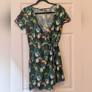 Vintage Tropical Print Wrap Dress